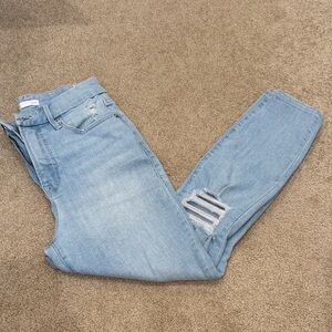 Good American 6/28 Light Blue Distressed Women's Jeans Ankle Crop